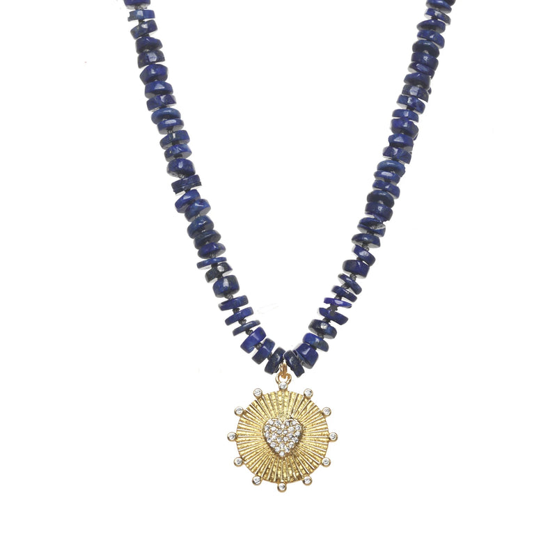 Blue Lapis Heishi Heart Necklace-Jewelry-Uniquities