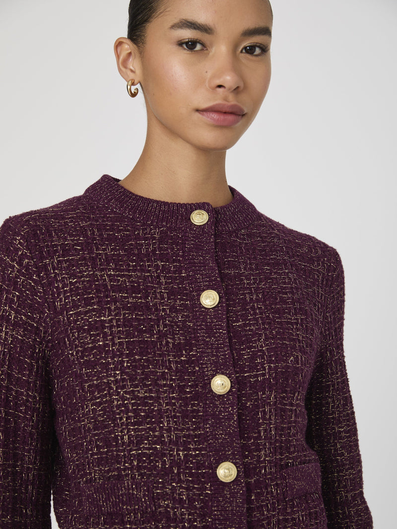 Lurex Tweed Knit Cardigan-Sweaters-Uniquities