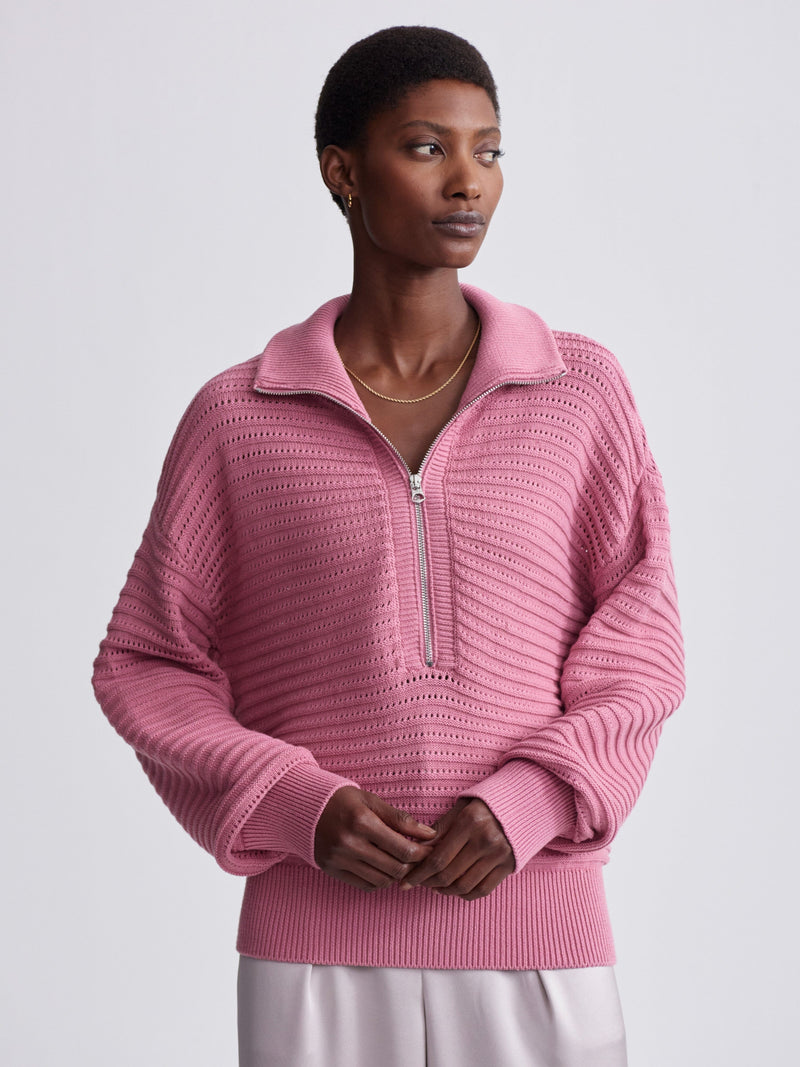 Tara Pointelle Half Zip-Sweaters-Uniquities