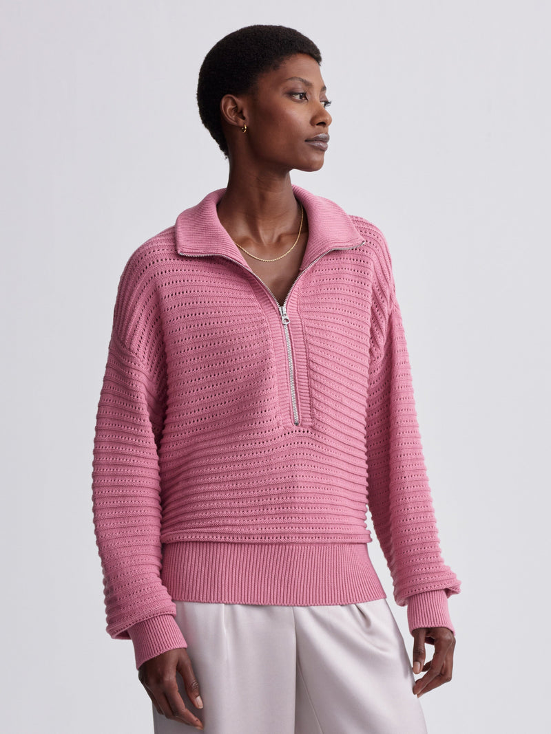 Tara Pointelle Half Zip-Sweaters-Uniquities