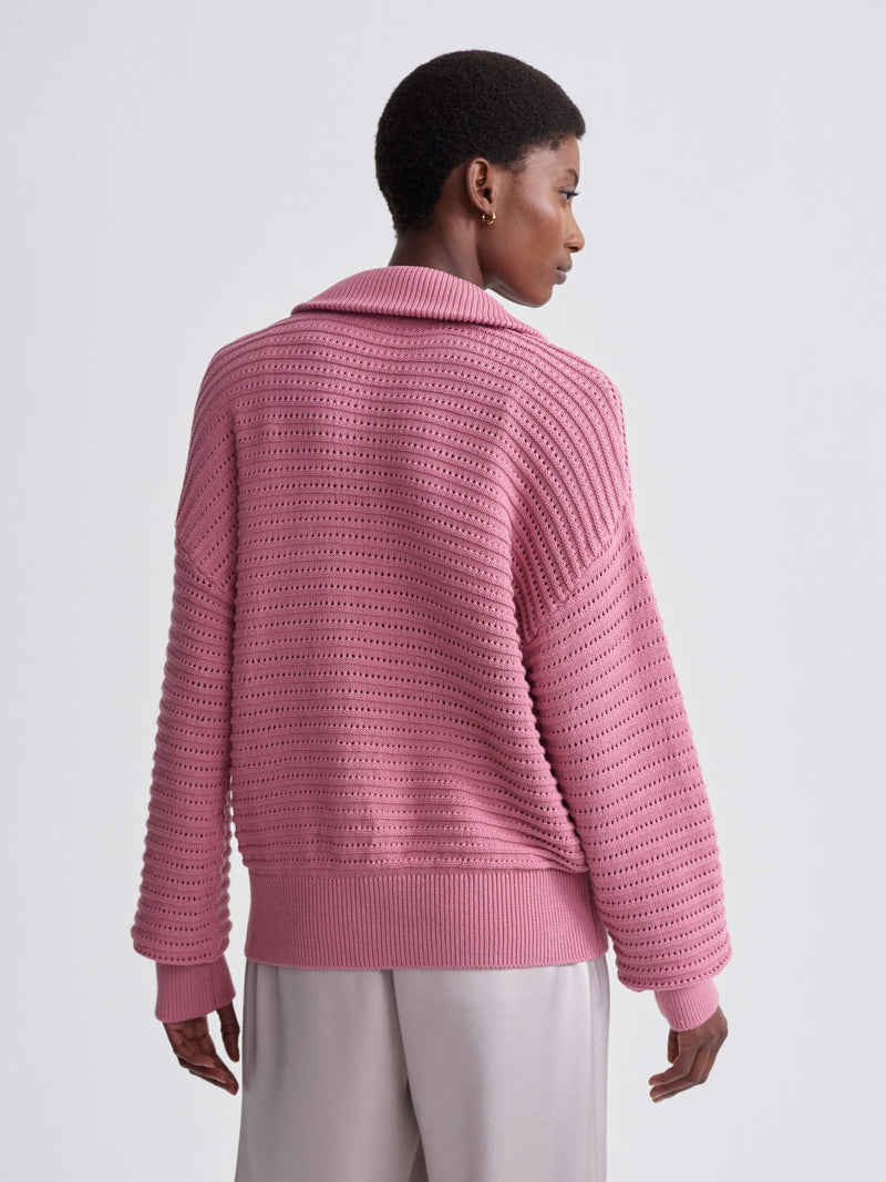 Tara Pointelle Half Zip-Sweaters-Uniquities